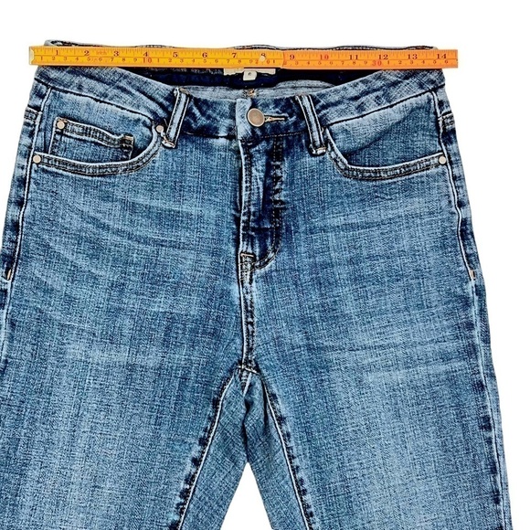TRU Luxe Skinny Ankle Denim Blue Jean Medium Wash w Frayed Tiered Hem Size 6 - Picture 9 of 11